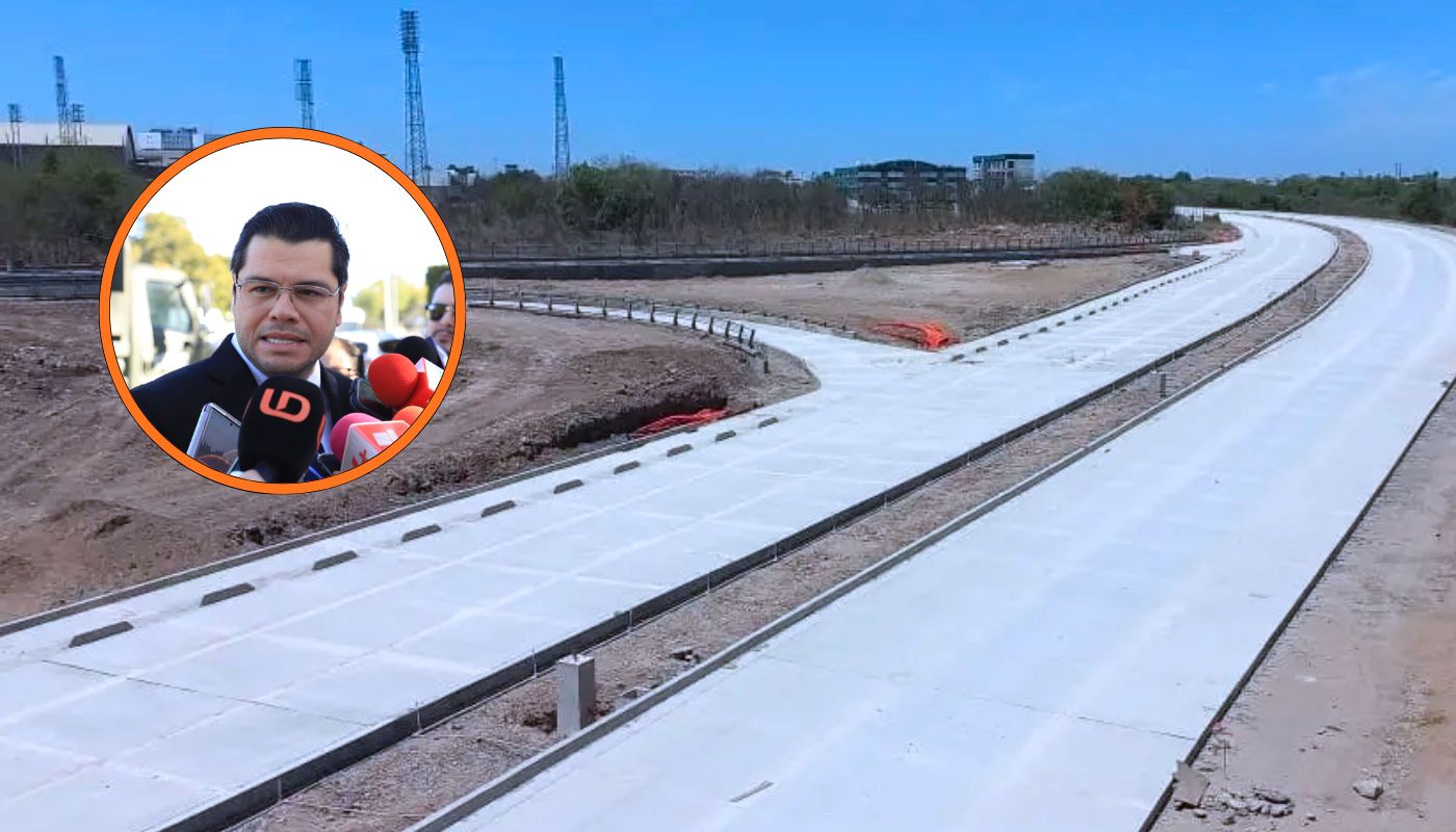 Construcción de puente Pedro Infante-Malecón ( fondo),