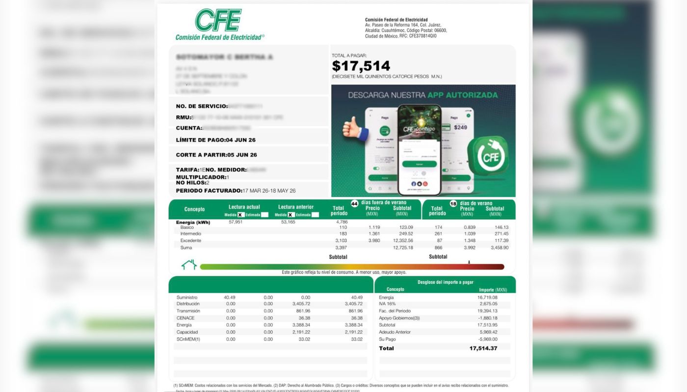 Recibo de luz de la CFE