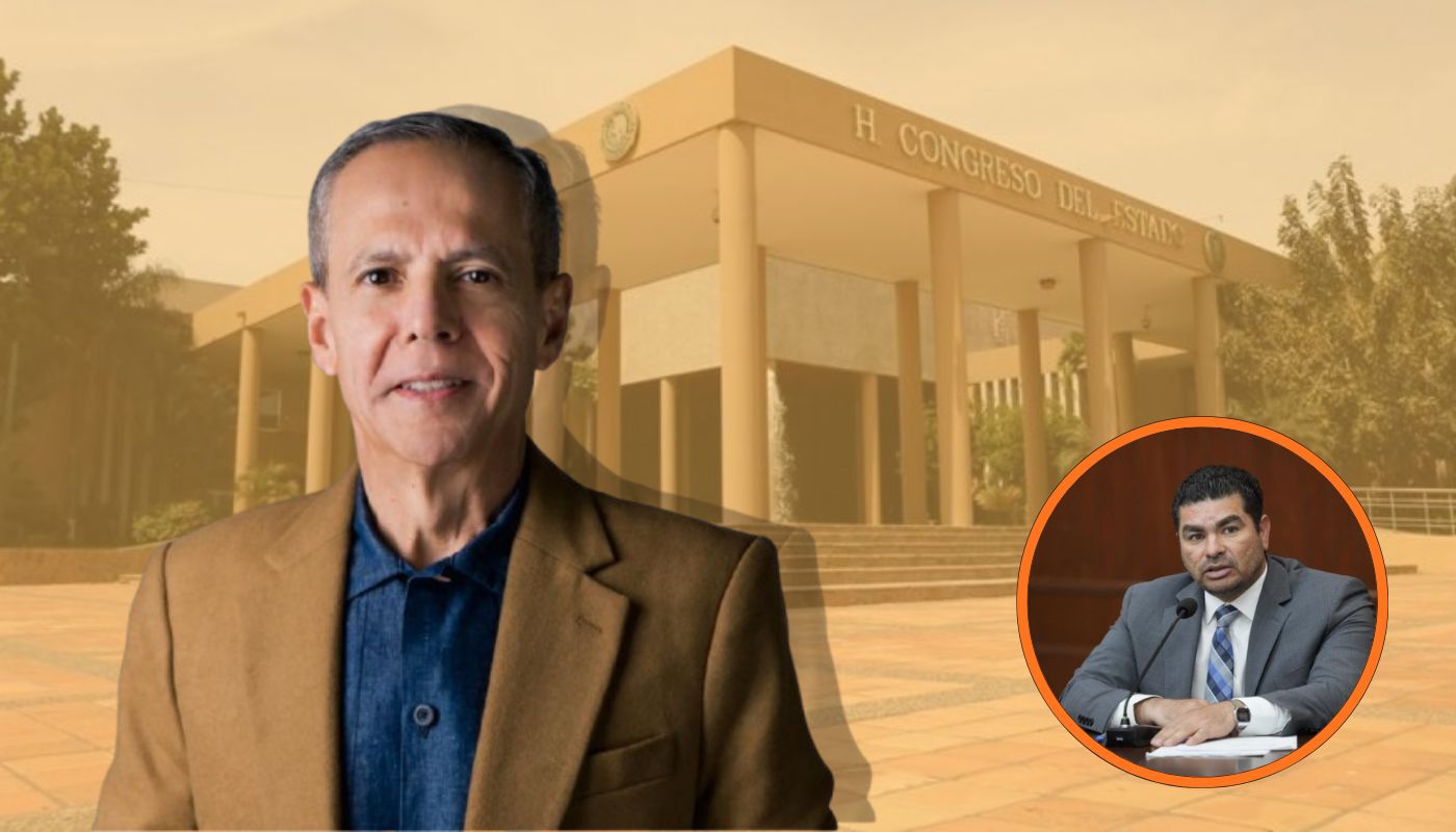 Gerardo Vargas Landeros y Rodolfo Valenzuela Sánchez, de fondo congreso del Estado