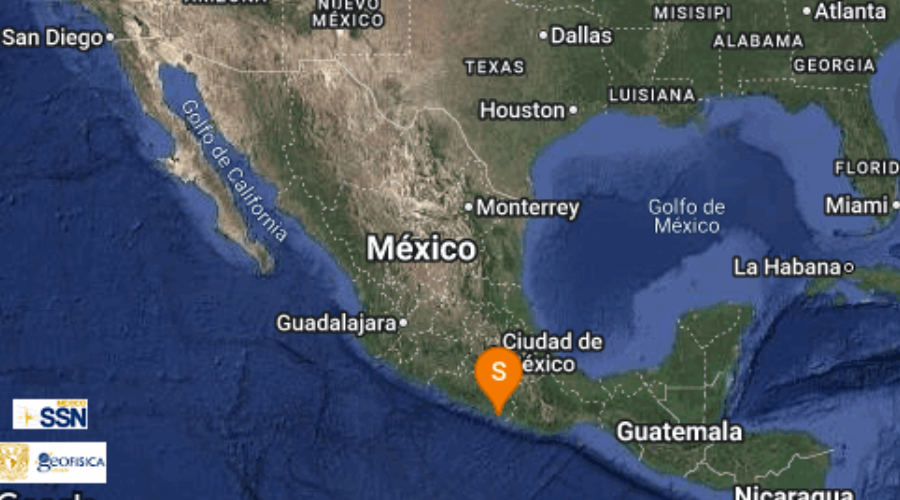 mapa con reporte de sismo en Guerrero