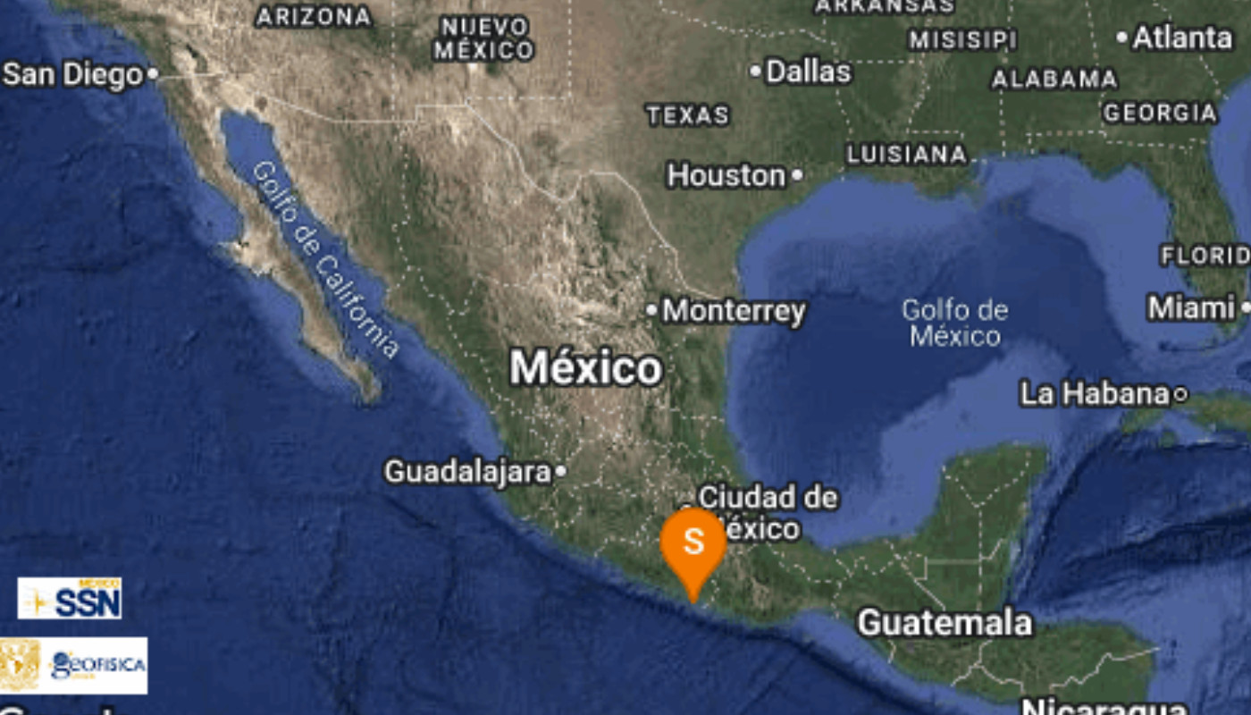 El Servicio Sismológico Nacional reporta sismo en Guerrero.