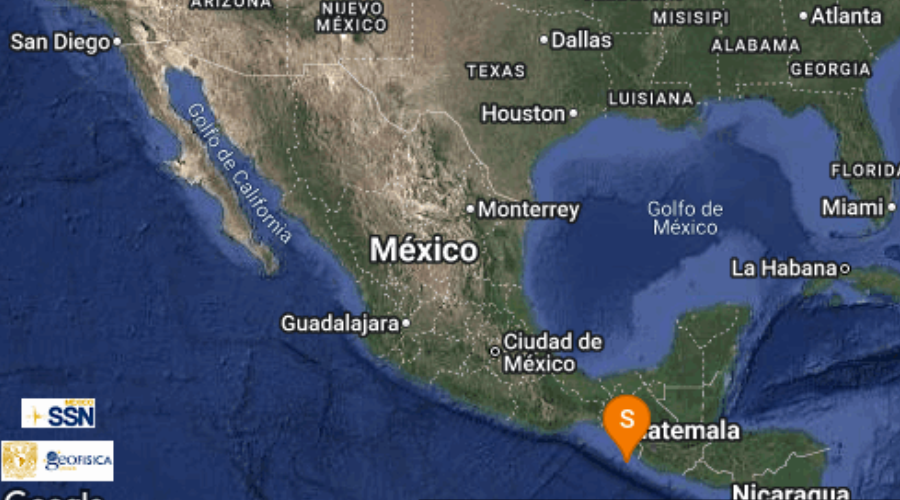 mapa con registro de sismo en Chiapas
