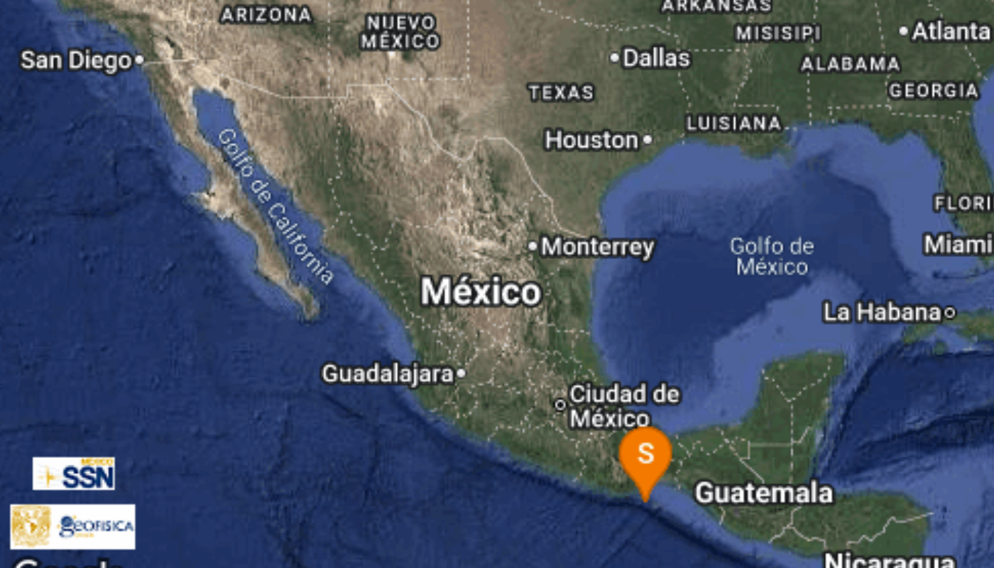 mapa con registro de sismo en Oaxaca