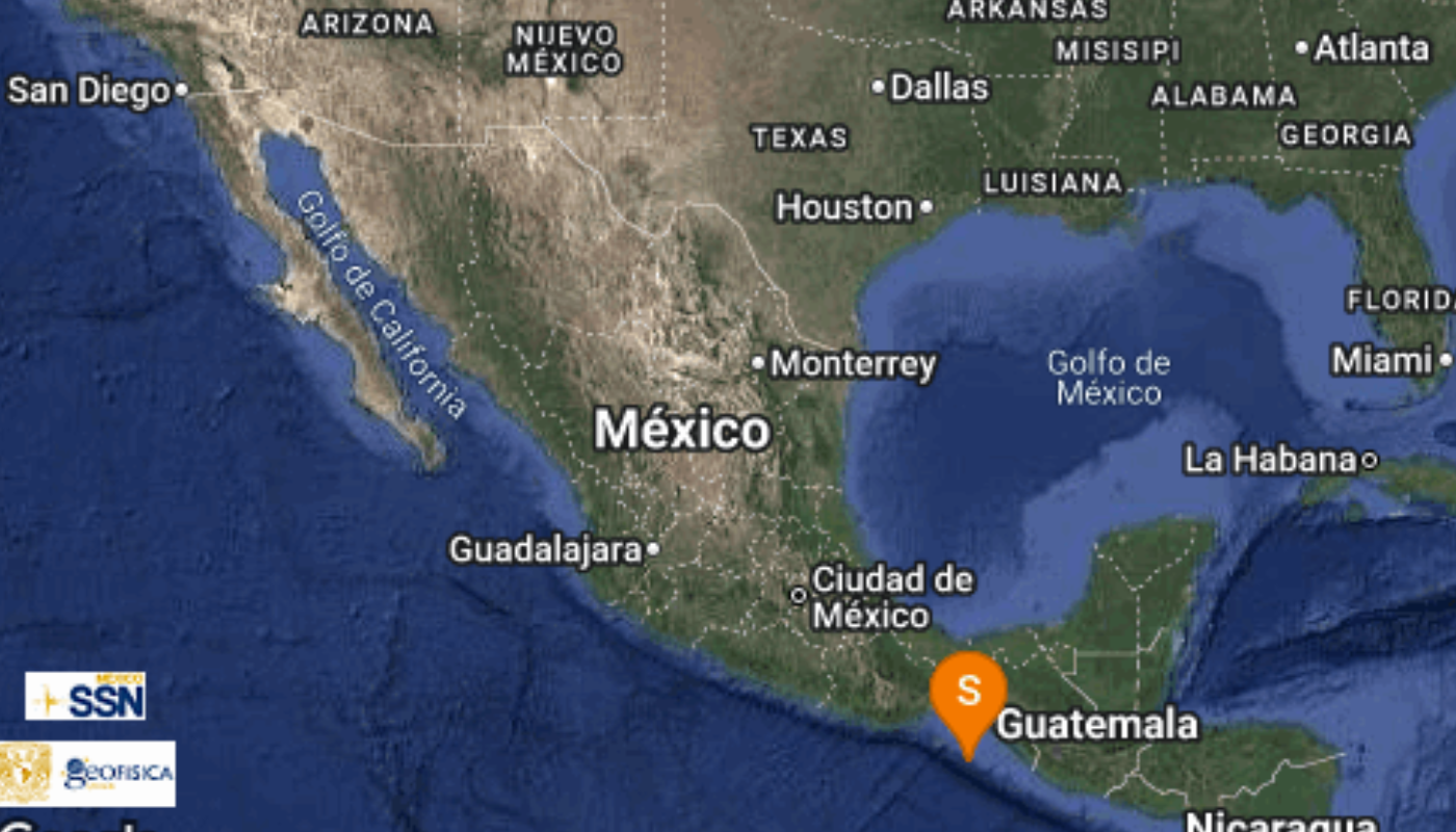 mapa con registro de sismo en Chiapas