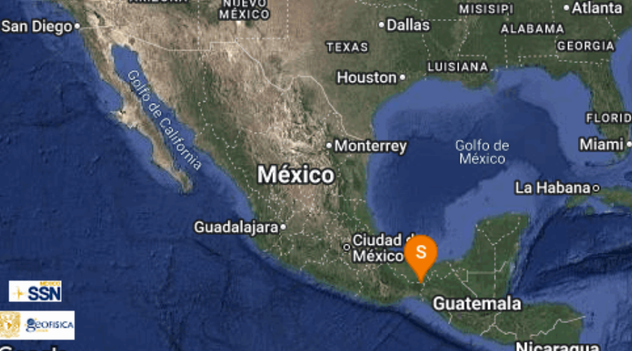 mapa con registro de sismo en Chiapas