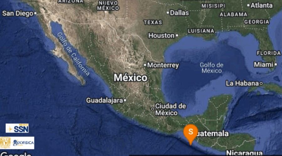 mapa con registro de sismo en Chiapas
