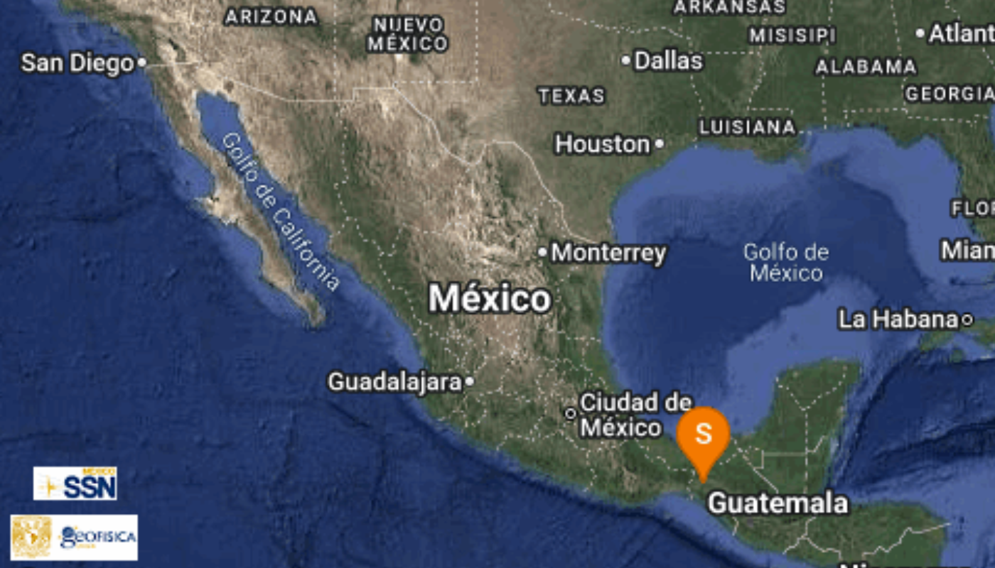El Servicio Sismológico Nacional reporta sismo en Chiapas.