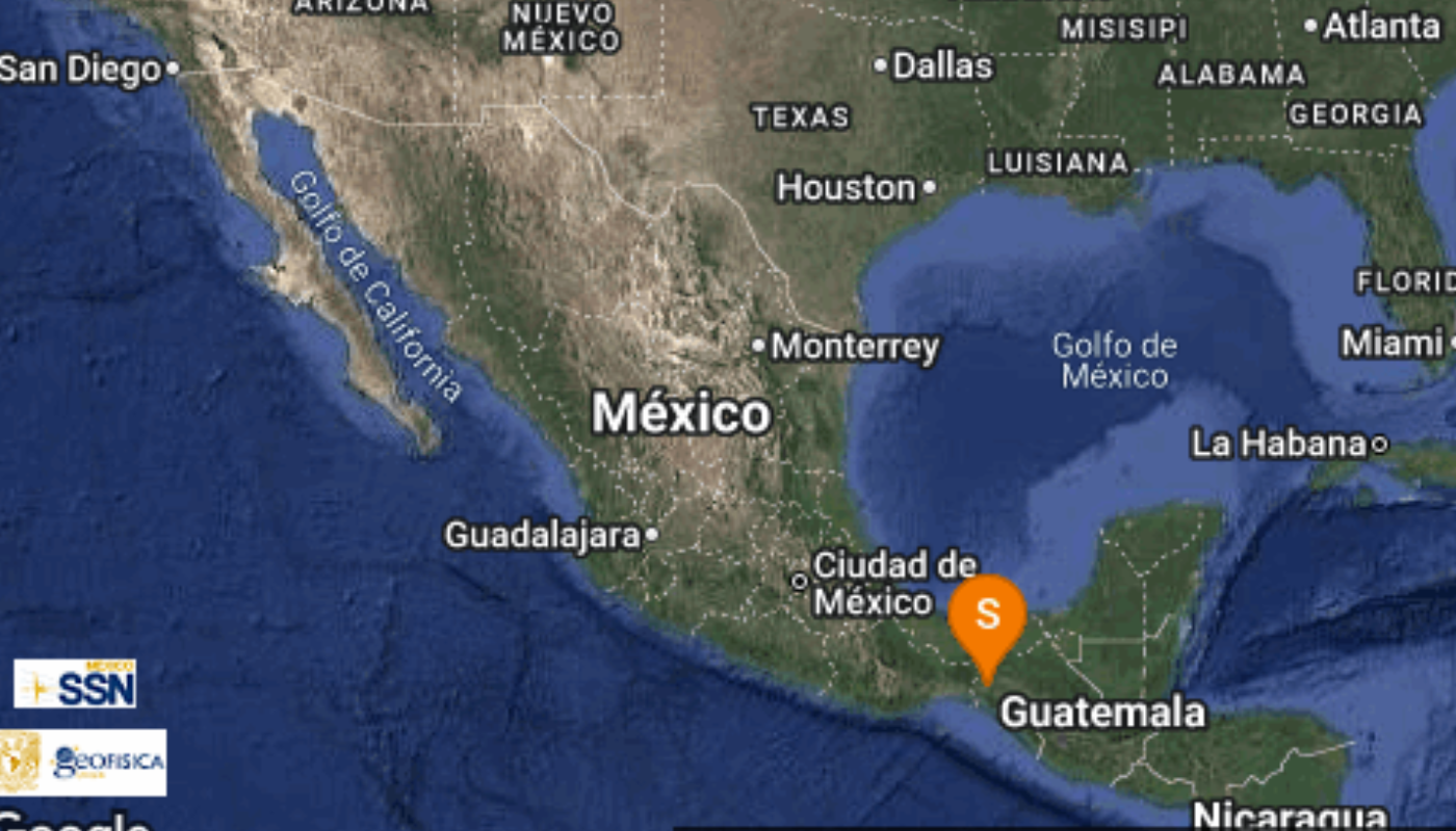 mapa con registro de sismo en Chiapas