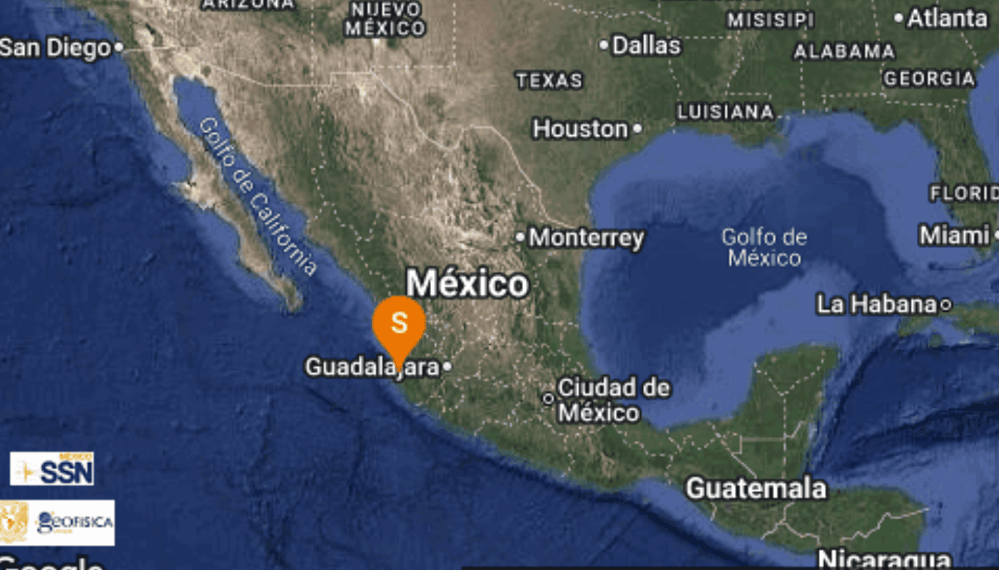 El Servicio Sismológico Nacional reporta sismo en Jalisco.