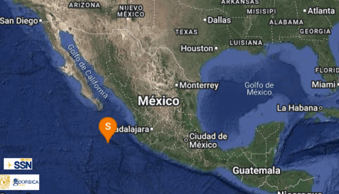 El Servicio Sismológico Nacional reporta sismo en Jalisco.