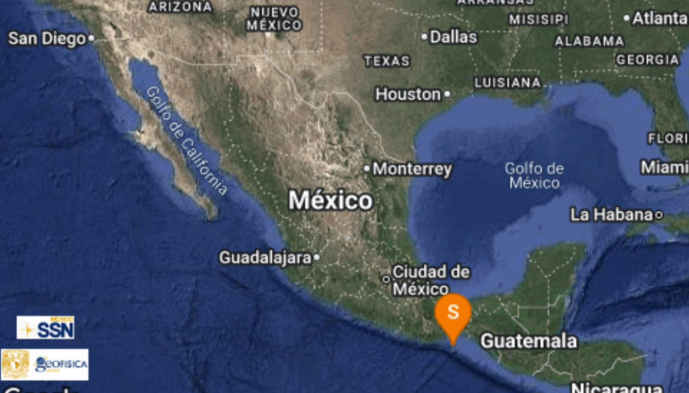 mapa con registro de sismo en Oaxaca