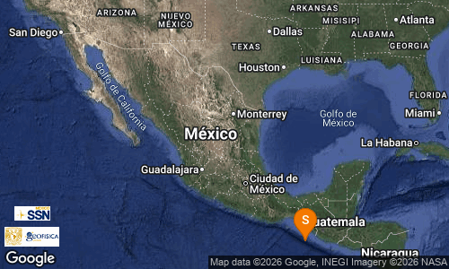 mapa con registro de sismo en Chiapas