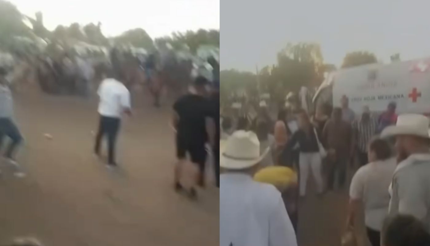 Personas en un lugar con caballos y una ambulancia