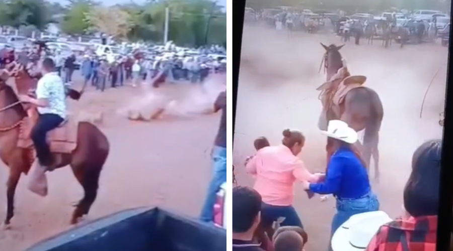 Choque de caballos durante las fiestas tradicionales de la comunidad de Maripita