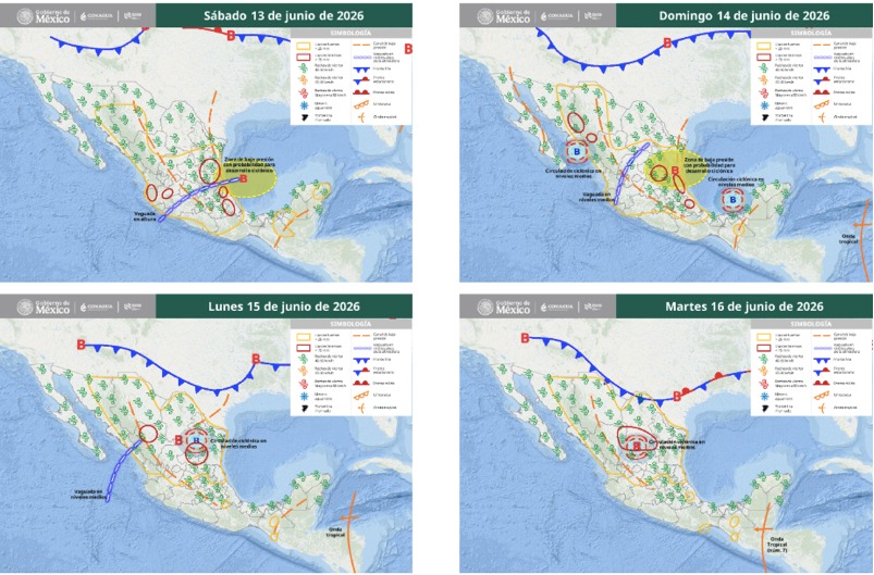 Mapa de México con líneas y tormentas