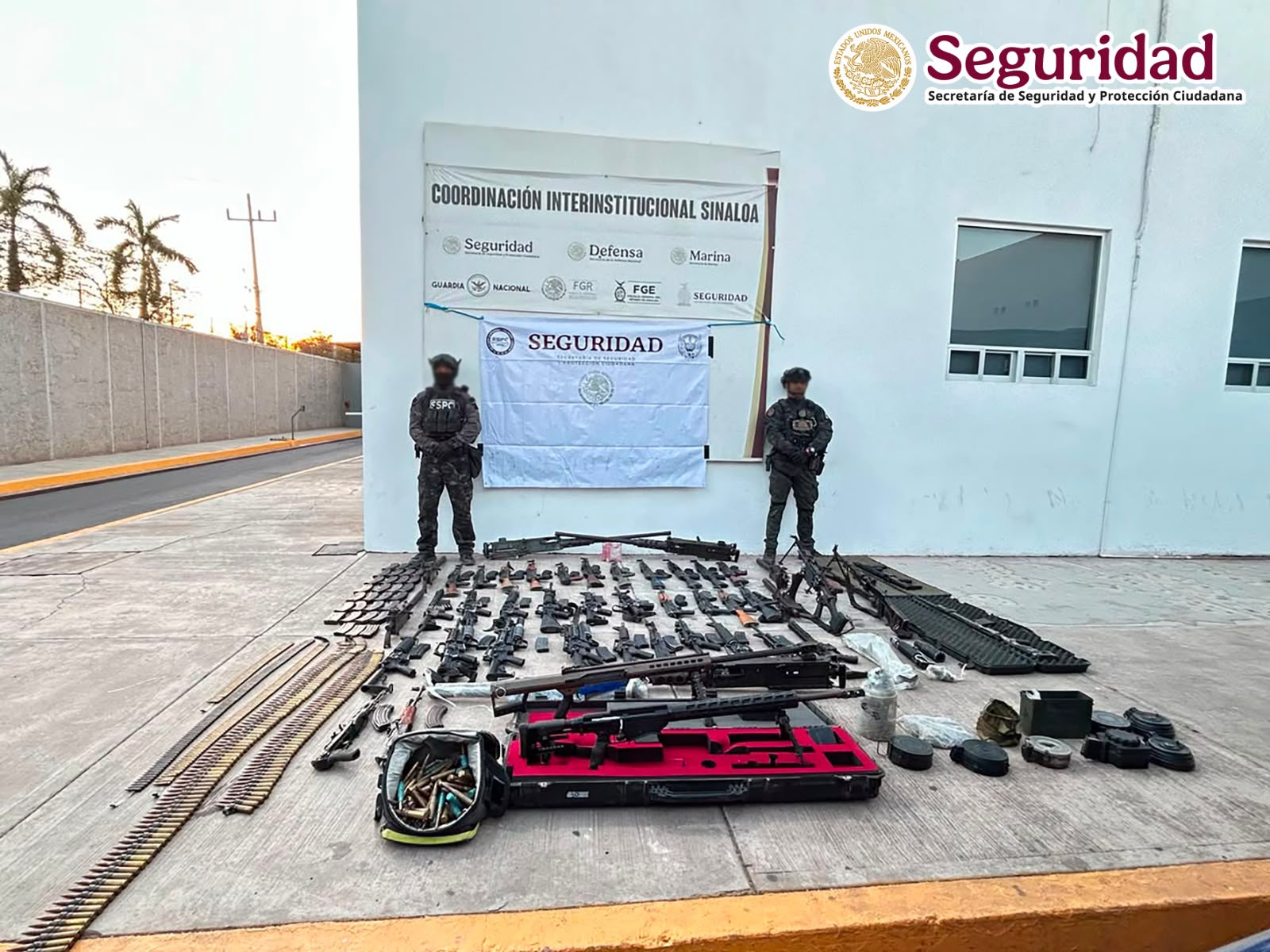 Autoridades junto a las armas aseguradas.