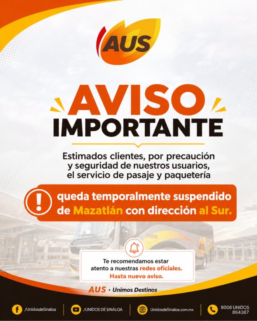 Comunicado de la empresa Autotransportes Unidos de Sinaloa