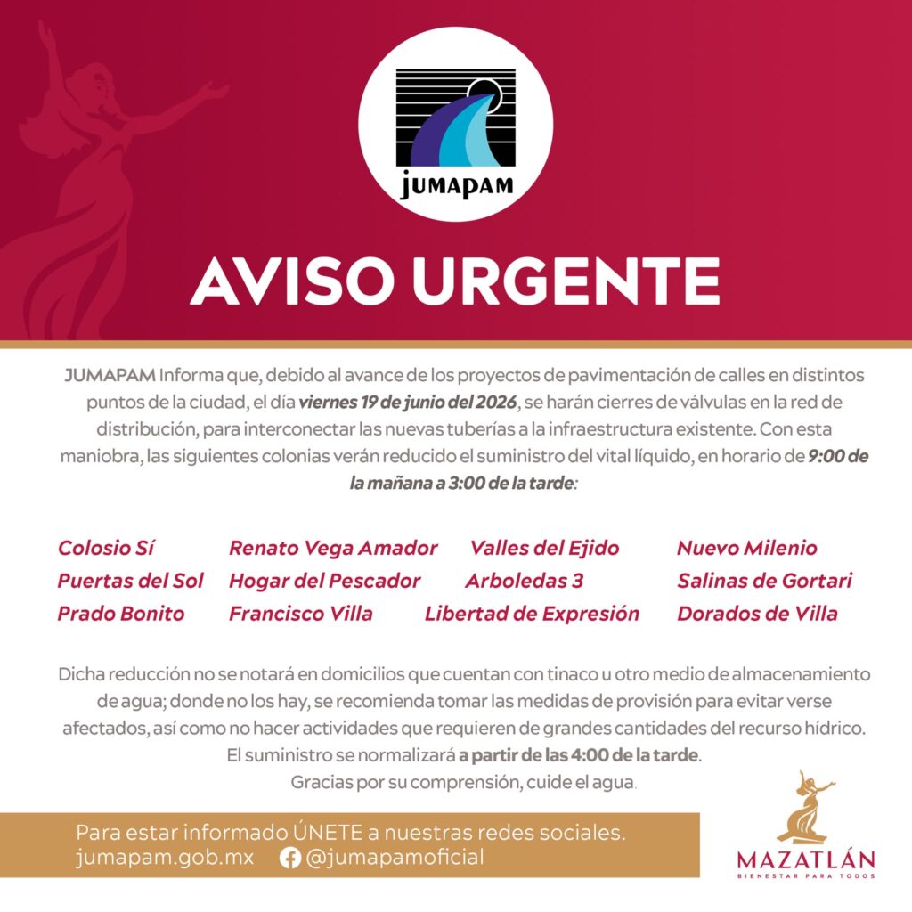 Aviso urgente emitido por Jumapam.
