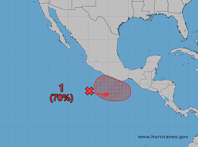 Mapa de México con una zona indicada en el Pacífico