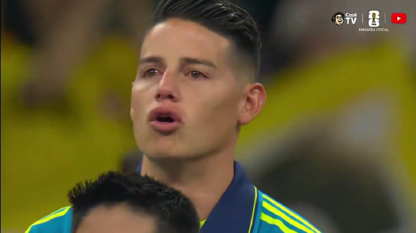 James Rodríguez emocionado hasta las lágrimas cuando sonó el himno de Colombia en el Mundial