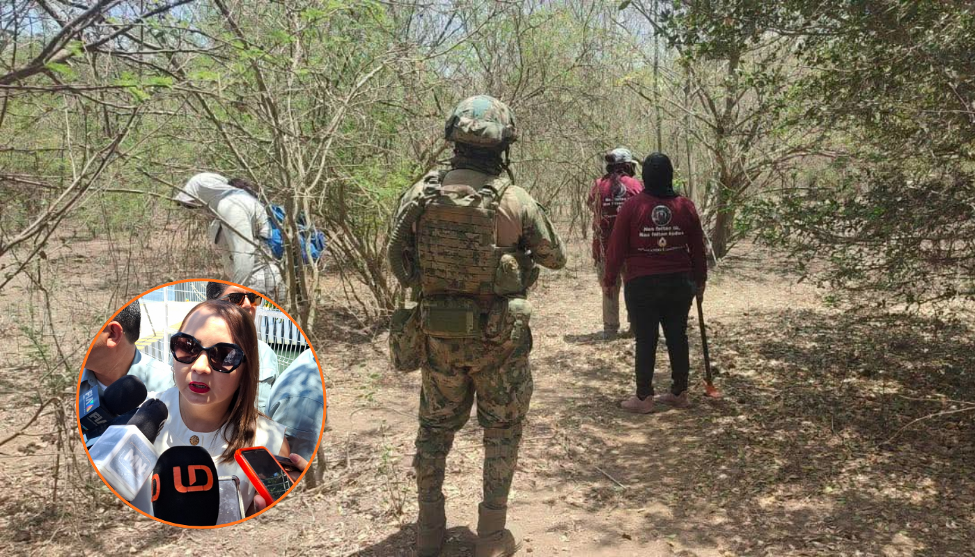 Claudia Zulema Sánchez Kondo y militares junto a colectivo de buscadoras