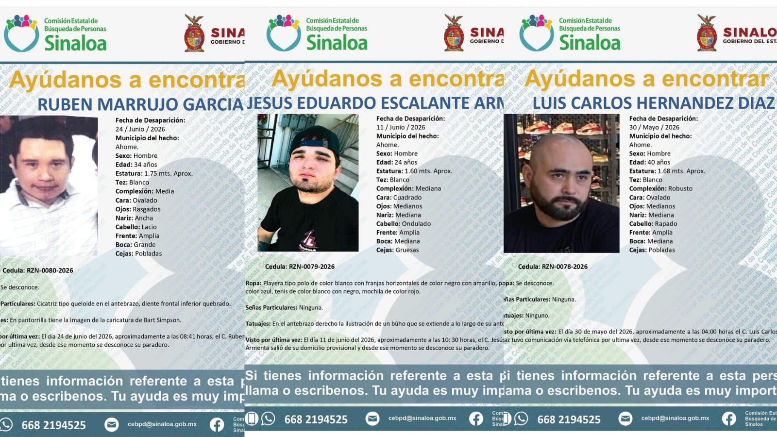 Luis, Jesús y Rubén siguen desaparecidos en Ahome