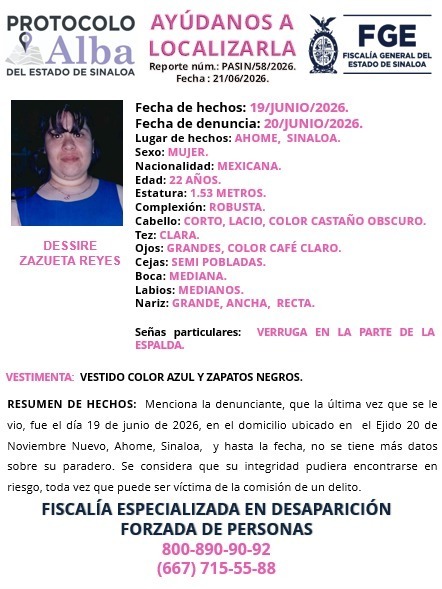 Ficha de búsqueda de una persona con información y una fotografía