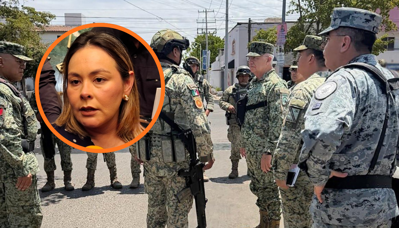 Elementos de seguridad junto a un círculo con la gobernadora interina