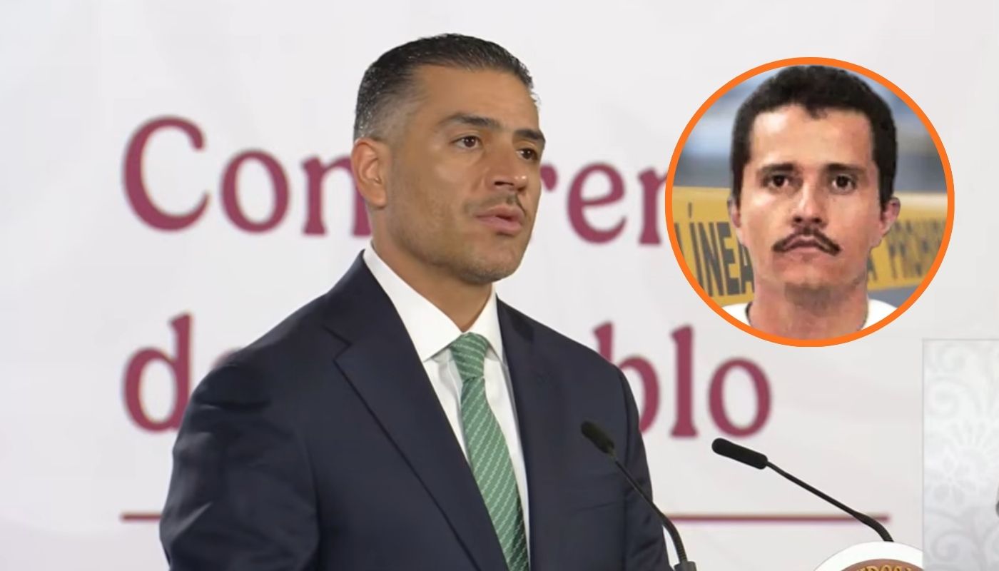 EL Mencho en círculo y de fondo Omar García Harfuch