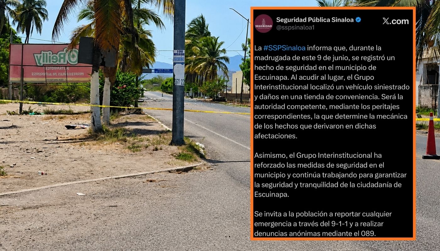 Calle con cinta amarilla y un tweet