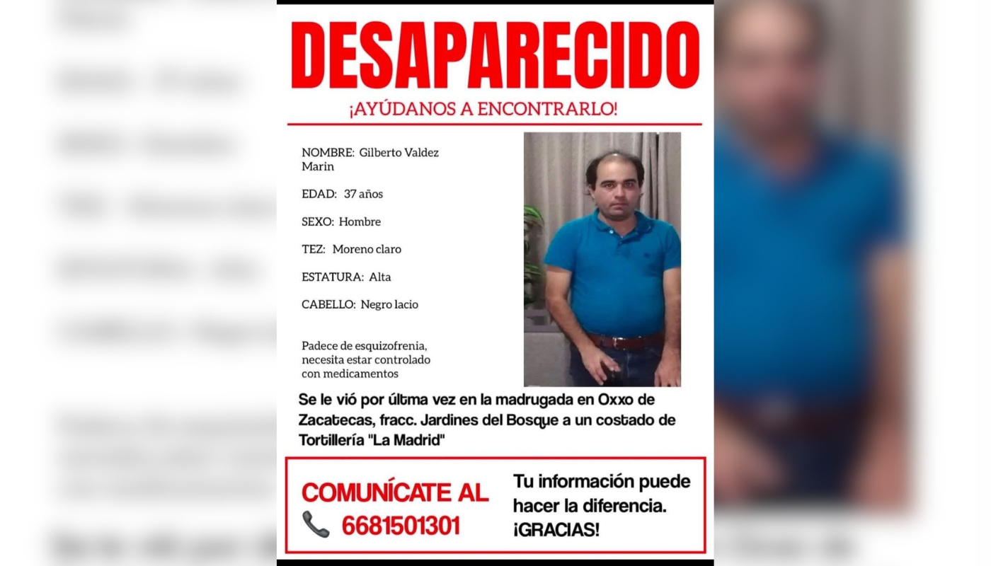 Ficha de búsqueda para localizar a Gilberto Valdez Marín.