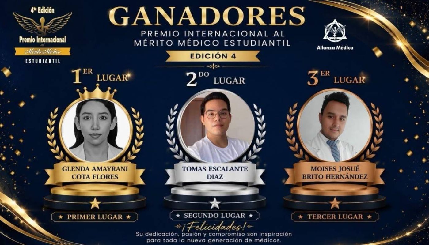 Diseño de imagen tipo podio indicando a los tres ganadores de un concurso de medicina