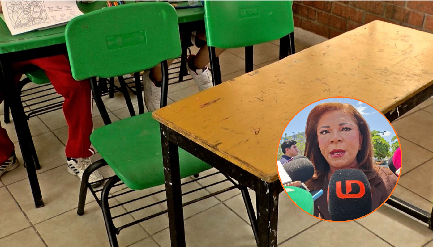 Gloria Himelda Félix Niebla y unas mesas escolares