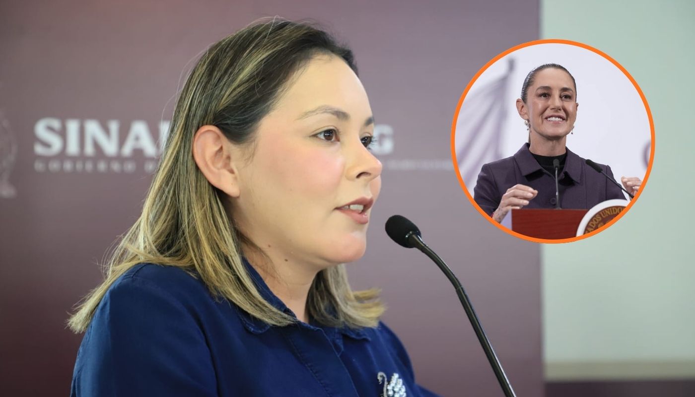 Yeraldine Bonilla junto a un circulo con Claudia Sheinbaum