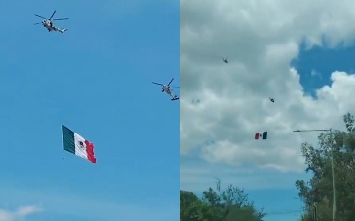 A días del México vs Corea del Sur, helicópteros exhiben enorme bandera nacional en Guadalajara: VIDEO