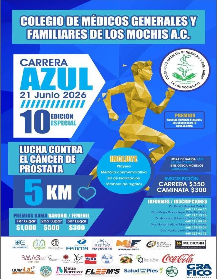Invitan a carrera azul contra cáncer de próstata en Los Mochis
