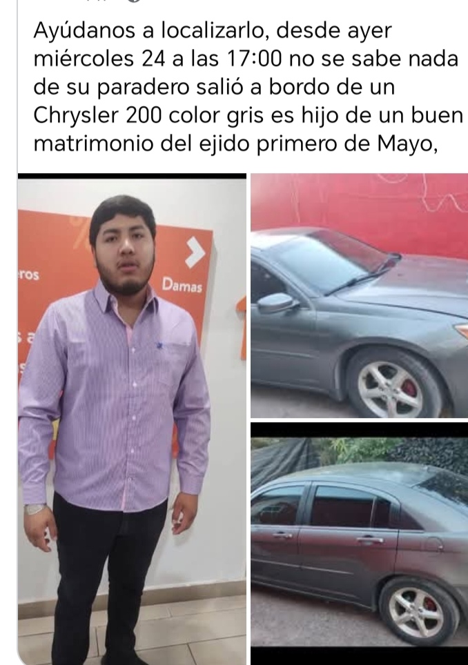 Publicación de Facebook donde aparece una persona y dos fotos de un carro