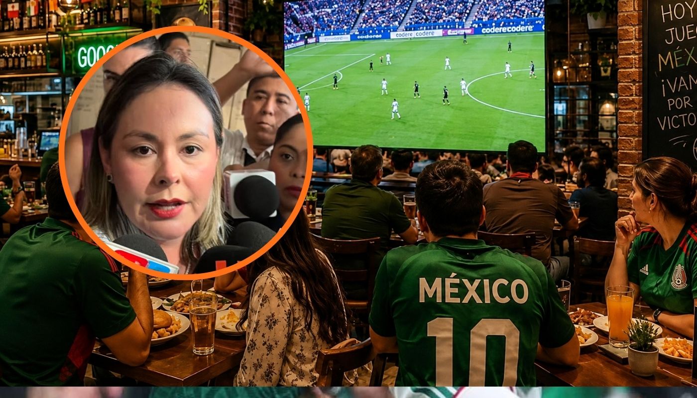 Yeraldine Bonilla en un circulo con una imagen de personas y un juego de futbol