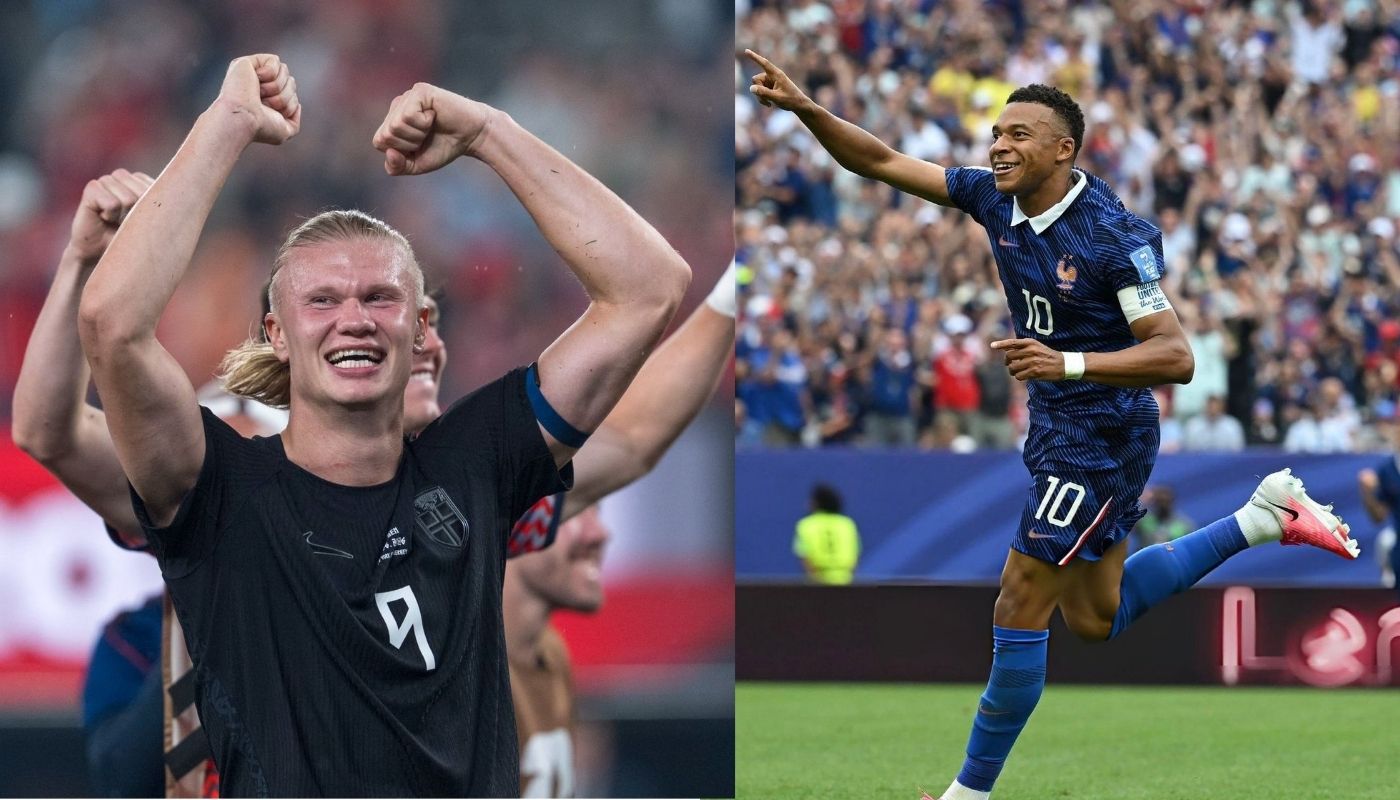 Jugadores de futbol de Francia y Noruega en un estadio durante partidos diferentes