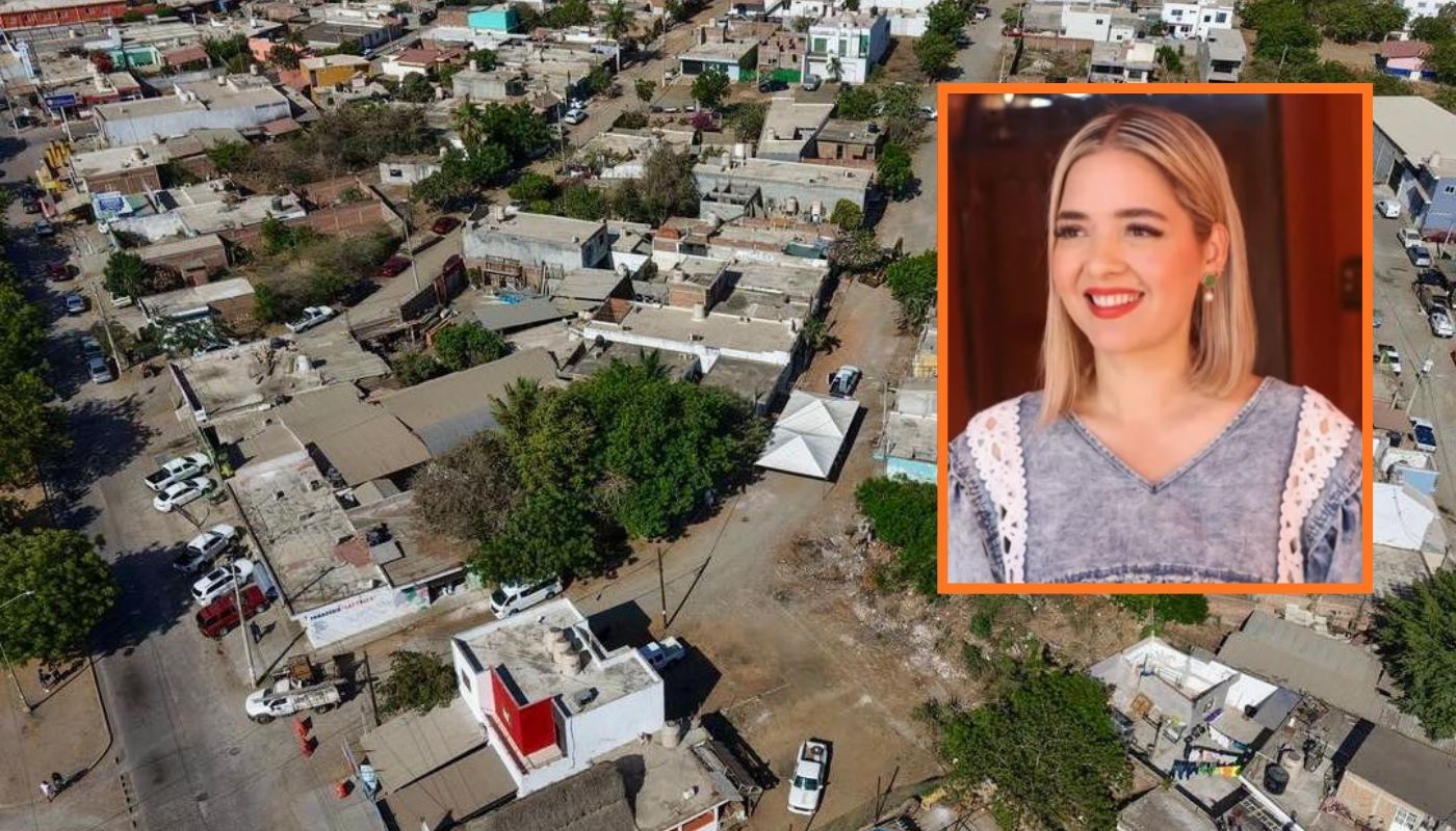 Imagen panorámica de una colonia en Mazatlán y en un recuadro la alcaldesa, Estrella Palacios