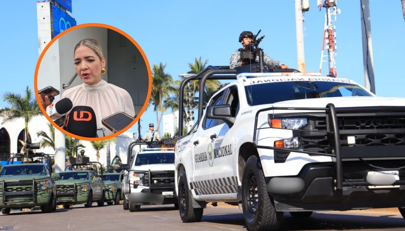 Unidades de la Guardia Nacional junto a un circulo con Estrella Palacios