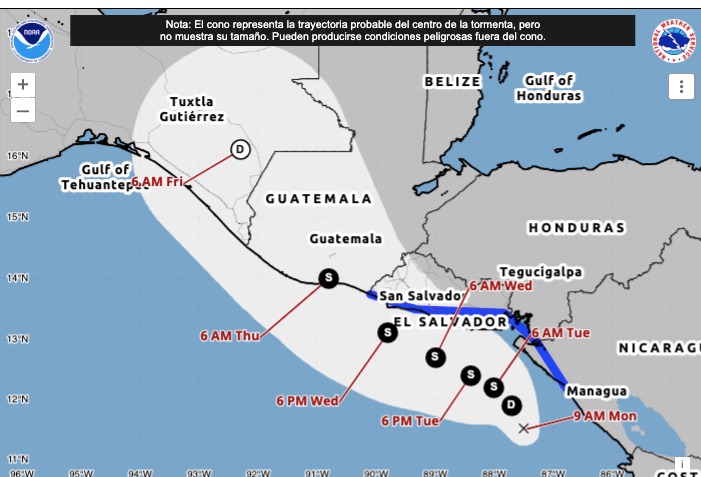 Posible trayectoria de la tormenta tropical Cristina