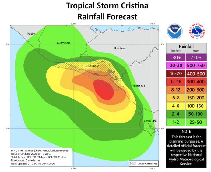 Imagen con colores indicando el potencial de lluvias