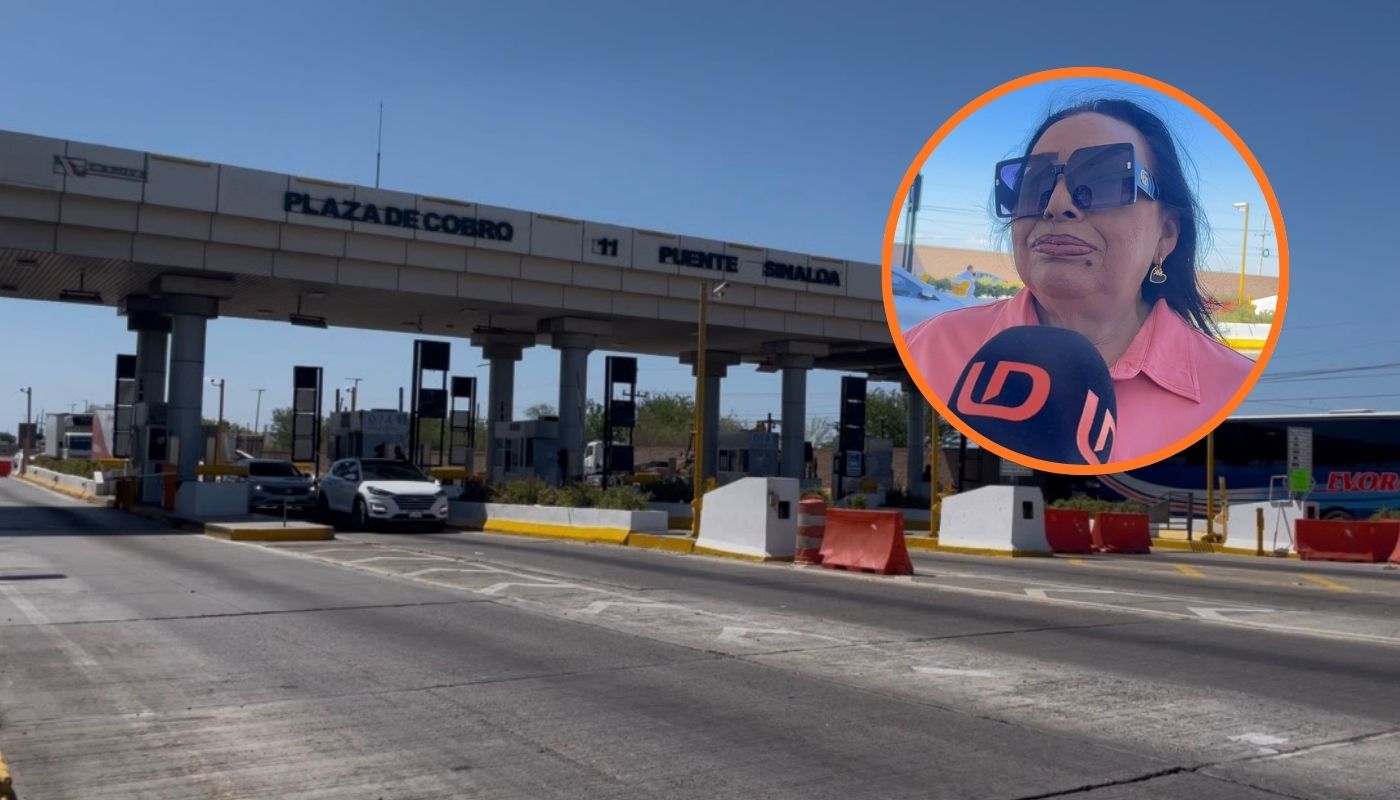 Caseta de peaje junto a una productora con el micrófono de Línea Directa