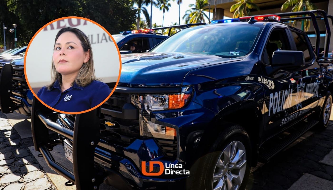 Yeraldine Bonilla junto a unidades de la policía estatal