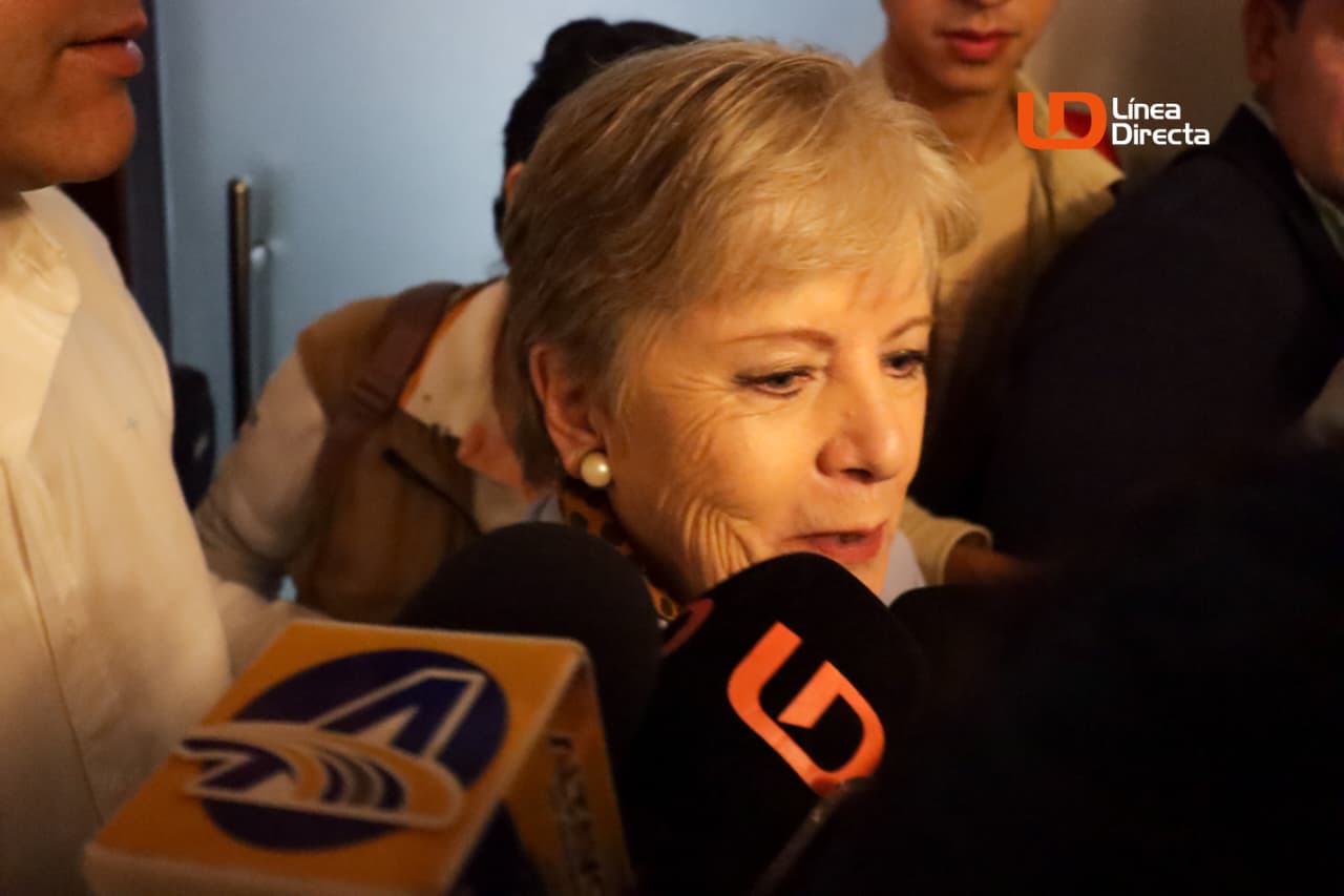 Alicia Bárcena Ibarra con un micrófono de LD