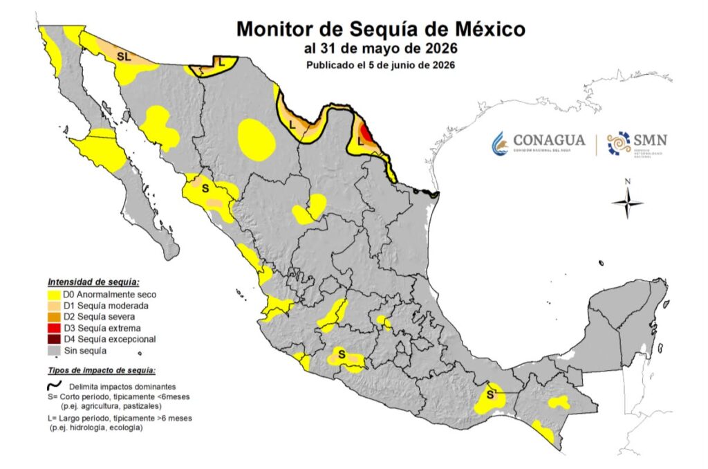 Mapa de México con manchas amarillo y rojo