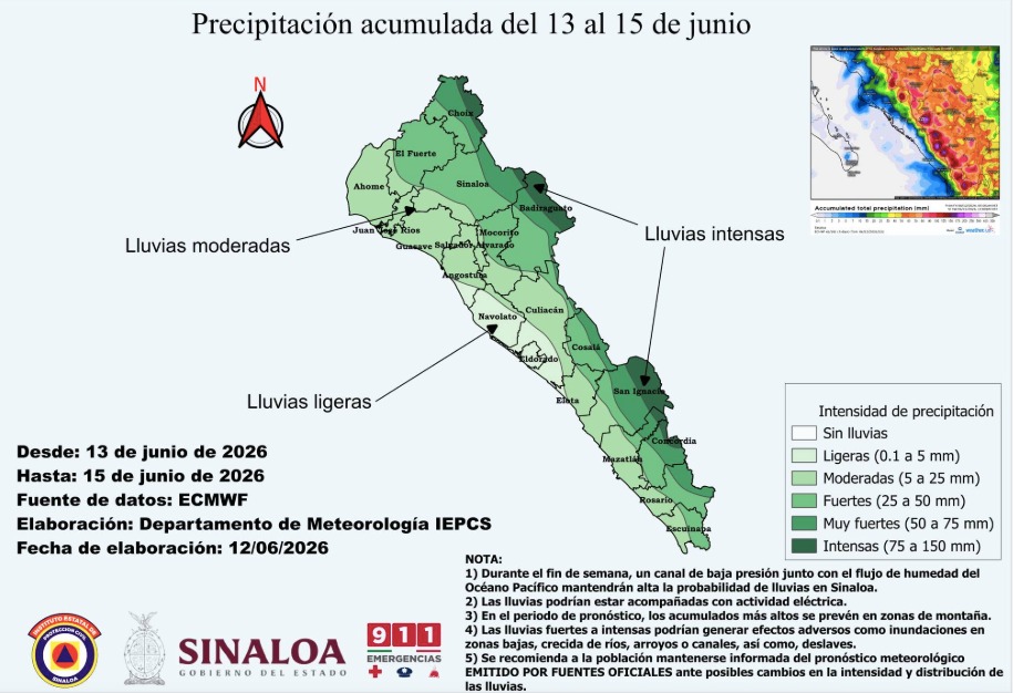Estado de Sinaloa con colores verdes en la imagen