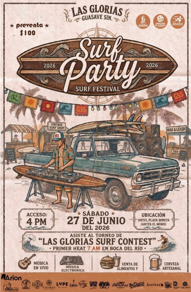 Flyer de un evento de surf