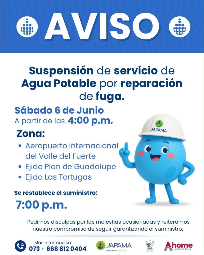 Aviso de corte de agua de Japama